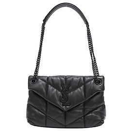 Yves Saint Laurent Borsa a spalla Small Toy Puffer Saint Laurent in pelle d'agnello nera