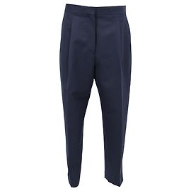 Pantalones de pierna recta plisados Theory en lana azul marino