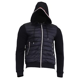 Chaqueta con paneles y capucha con ribete tricolor Moncler en poliamida azul marino