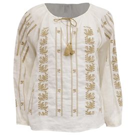 Nili Lotan bestickte Bluse aus weißem Ramie
