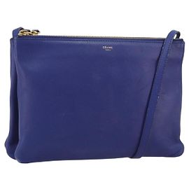 Céline CELINE Trio Shoulder Bag Leather Blue Gold