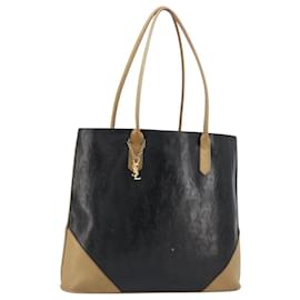 SAINT LAURENT Tote Bag Leather Black Beige