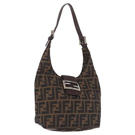 FENDI Zucca Canvas Mamma Baguette Shoulder Bag Brown Black