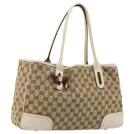 GUCCI GG Canvas Princi Tote Bag Beige Gold 163805