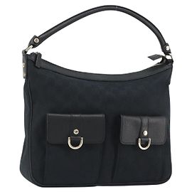 GUCCI GG Canvas Abbey Shoulder Bag Black Silver Silver 153025
