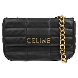 Céline Celine Logo Chain Flap Quilted Goatskin Small