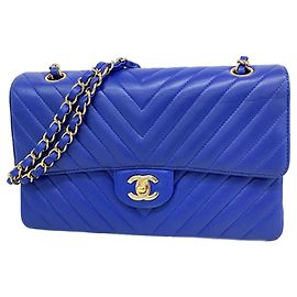 Borsa a tracolla Chanel Double Flap in pelle di agnello blu