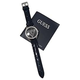 Guess Damenuhr Schwarz Leder Strass