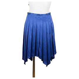 Pierre Balmain Falda asimétrica plisada de seda azul