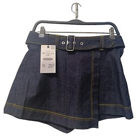 Zara Falda pantalón vaquera azul oscuro con cinturón