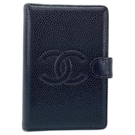 Couverture de carnet d'agenda Chanel en cuir caviar noir