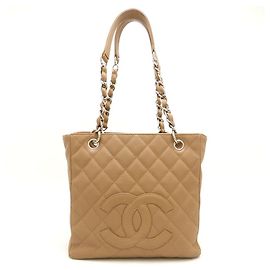 Chanel Beige Grained Calfskin Chain Tote PST A50994