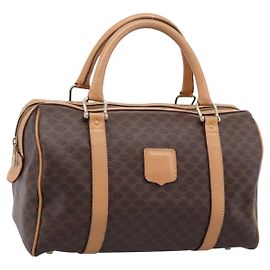 Céline CELINE Macadam Canvas Boston Bag PVC Leather Brown Gold Auth 197624A