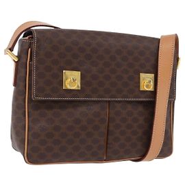 Céline Borsa a tracolla CELINE Macadam Canvas PVC Leather Brown Gold Auth 197808V