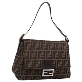 Borsa a tracolla FENDI Zucca Canvas Mamma Baguette Marrone Argento Auth BA15303V