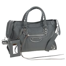 BALENCIAGA Classic Metallic Ege City Bag Leather 2way Gray 432831 Auth 197181SAM