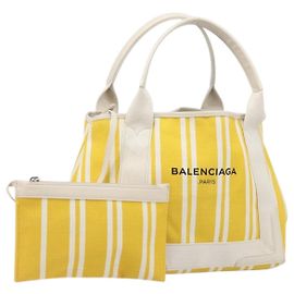 Borsa a mano BALENCIAGA Navy Cabas S Canvas Giallo Argento Auth 200904A
