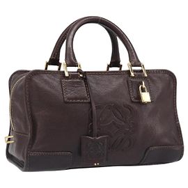 LOEWE Amazona 28 Handtasche Leder Braun Gold Auth yk20728V