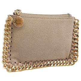 Autre Marque Stella MacCartney Falabella Coin Purse Suede Beige Gold Tone Auth BA15341