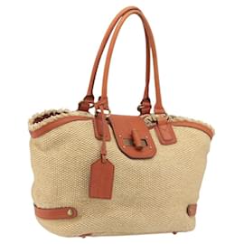 Borsa Tote BURBERRY Blue Label Paglia Pelle Beige Oro Auth 196608
