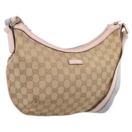 Bolso de hombro GUCCI GG Canvas Sherry Line Beige Tono Dorado 181092 Auth BA15362