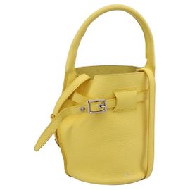 Céline CELINE Big Bag Bucket Nano Bolso de Mano Cuero 2way Amarillo Plata Auth 199091M