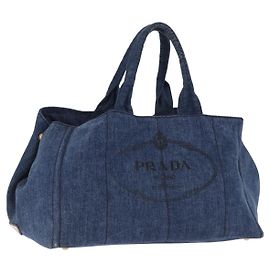 Borsa PRADA Canapa GM Denim Blue Gold Auth 197708