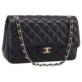 Borsa CHANEL Matelasse 30 Chain Double Flap Bag Lamb Skin Gold Black Auth yk20815SAM