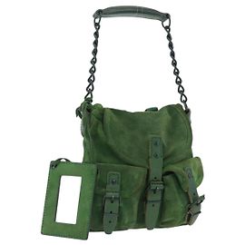 Borsa a mano con catena BALENCIAGA in camoscio verde Auth 196979