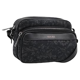 Borsa a tracolla VERSACE in jacquard Canvas Black Silver Auth BA15281V