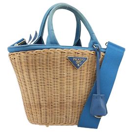 Borsa a mano PRADA in rattan 2way Marrone Oro Auth 199110V