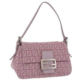 Borsa FENDI Zucchino Canvas Mini Mamma Baguette Bag Purple Silver Auth ki6806M