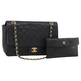 Borsa CHANEL Double Flap Chain Matelasse in Pelle di Agnello Nera e Oro CC Auth yk20805SAM