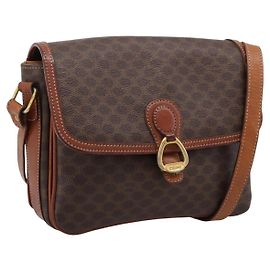 Céline Bolso de hombro CELINE Macadam PVC Cuero Marrón Oro Auth 197775