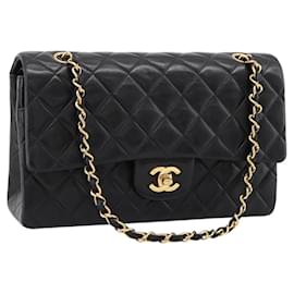 Borsa CHANEL Double Flap Chain Matelasse 25 Lamb Skin Black Gold CC Auth yk20822SM