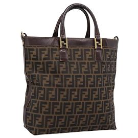 Borsa a mano FENDI Zucca Canvas Nero e Marrone Auth ka5892
