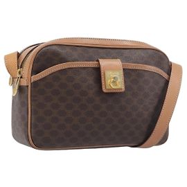 Céline Sac à bandoulière CELINE Macadam PVC Cuir Marron Or Auth 197617A