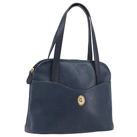 Borsa a mano Christian Dior in pelle blu navy e oro Auth ep15745