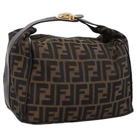 FENDI Zucca Canvas Vanity Handtasche Schwarz Braun Auth 197863