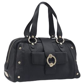 Bulgari Borsa a mano BVLGARI in pelle nera e oro Auth 198930A