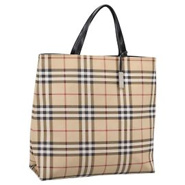 Borsa a mano BURBERRY Nova Check PVC Leather Beige Silver Auth BA15368
