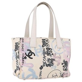 CHANEL New Travel Line Tote Bag aus Nylon Weiß Multicolor CC Auth 200649
