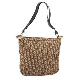 Borsa a tracolla Christian Dior Trotter Canvas Beige Gold Auth 199611