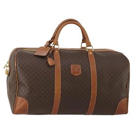 Céline Borsa Boston CELINE Macadam Canvas PVC Leather Brown Gold Auth mr2824