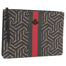Borsa a pochette GUCCI GG Caleido Web Sherry Line PVC Beige Silver 429004 Auth 199583A