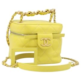 Borsa Vanity con catena Matelassé CHANEL in pelle d'agnello 2way Yellow Gold CC Auth 196667M