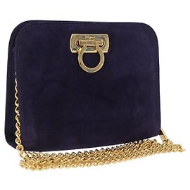 Borsa a tracolla Salvatore Ferragamo Gancini Chain in camoscio viola e oro Auth BA15108