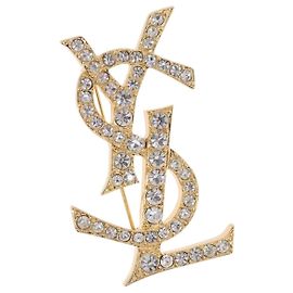 Broche SAINT LAURENT Pedrería Metal Tono Dorado Auth 197917M