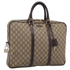 Borsa da lavoro GUCCI GG Supreme PVC Beige Gold 201480 Auth 197609