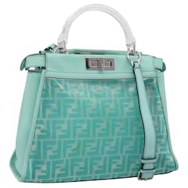 Borsa FENDI Zucca Canvas Peek A Boo Regular Bag in pelle 2way Verde Argento Auth 196588A